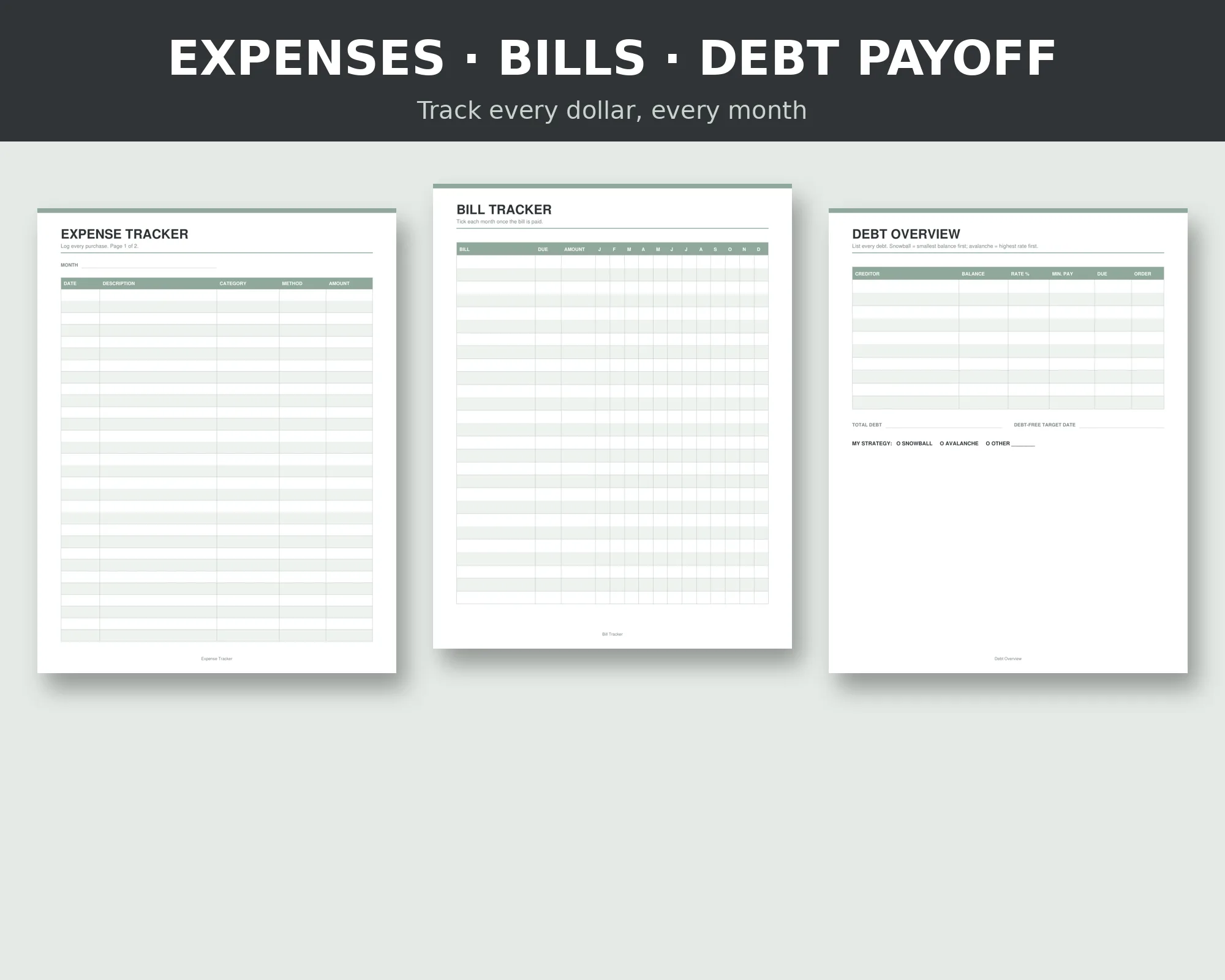 Budget planner page layout preview