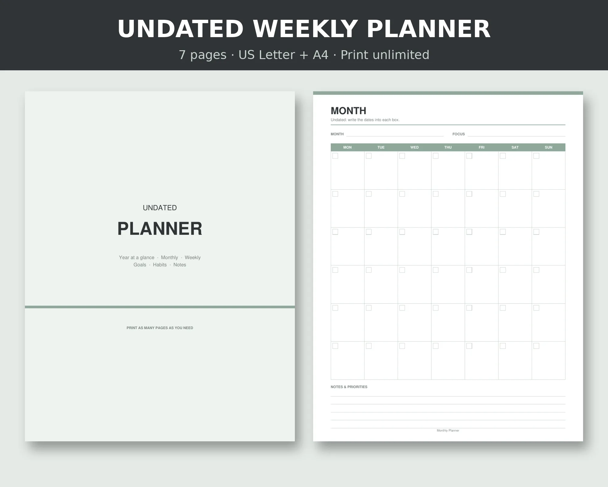 Undated Weekly and Monthly Planner cover